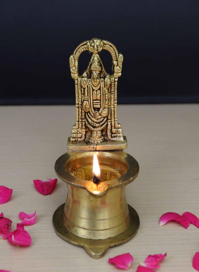 Spillbox مصباح زيتي نحاسي قابل للسكب للطقوس الدينية | مصباح زيتي للطقوس الدينية المنزلية، مناسب للمعابد، زينة وهدايا (6.5 سم × 9.5 سم) (الوزن: 200 غرام) - مصباح بيرومال عتيق - Image 1